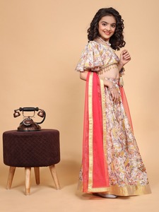 Nuevos lanzamientos Casual Girls Lehenga Choli Set Oneside manga tela vaquera impresa Dupatta Chinon eventos étnicos bodas gasa - Product Image 6