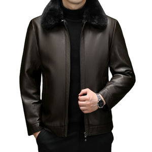 <b>Men's</b> Autumn Winter New Thickened Warm Breathable <b>Fleece</b> <b>Thickness</b> Stand Business Casual Leather <b>Jacket</b> Wholesale Rate Cheap - Product Image 1