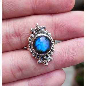 Handmade Women's <b>Statement</b> <b>Ring</b> Natural Labradorite Gemstone with Bezel Setting in Sterling Silver Boho Style Gift - Product Image 2