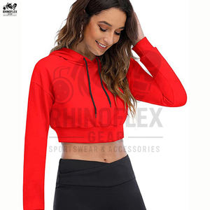 Alta calidad 100% algodón Mujer manga larga pulóver con capucha personalizado al por mayor Casual transpirable Crop Top Front Logo Streetwear - Product Image 6
