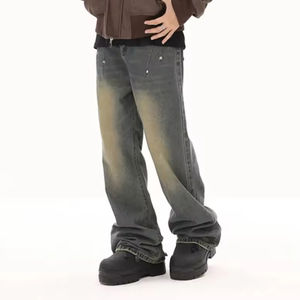 Venta al por mayor de pantalones vaqueros hechos a medida en cantidad a granel pantalones vaqueros lavados con ácido estilo casual pantalones vaqueros rectos a rayas curvas - Product Image 5