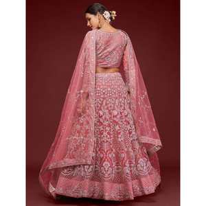 Magnifique robe de mariée en tulle brodé de corail, style ball gown, lehenga choli, traîne chapelle, matériaux personnalisables pour les mariées, les mères de la mariée - Product Image 5