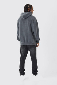 เสื้อสวมหัวผ้าฝ้าย100% มีฮู้ดสำหรับผู้ชายโอเวอร์ไซส์ล้างกรดแบบลำลองเล่นกีฬาผ้าเทอร์รี่ทำจากผ้าคอตตอนสีทึบ - Product Image 2