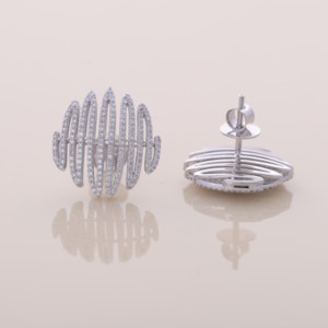 IGI Certified Multi Row Round Pave Diamond Stud <b>Earrings</b> <b>Solid</b> 925 Sterling <b>Silver</b> Wide Statement <b>Earrings</b> for Women - Product Image 6