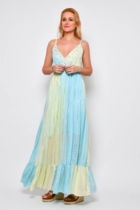 Summer Hot Collection V Neck Long Lurex Tie Dye Maxi Dress Pour Femmes Party And Resort Wear Beach High Fashion Long Girls Dress - Product Image 5