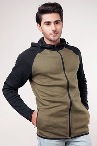 Sudadera con Capucha Negra con Cremallera para Hombre |   Sudadera con Capucha y Cremallera Completa en Bloques de Color |   Sudadera Urbana |   Venta al por Mayor OEM - Product Image 2