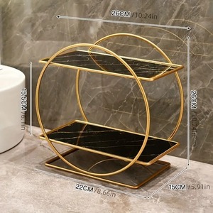 Elegant Golden Round Metal <b>Shelf</b> - UV Coated, Two-Tiered Decorative Organizer for Bathroom & Living Room etc. - Product Image 6