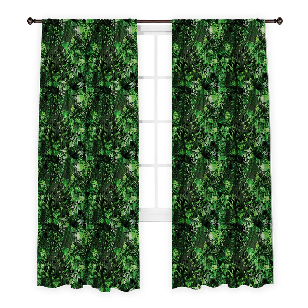 Leaves Printed Curtain / Drapes for Living Room Dining Room Bed Room with 2 Panel Set - Foliage Sun Green Spots Lines Abstract
