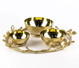 Biodegradable Chocolate Serving <b>Bowl</b> Table Top Metal with <b>Wooden</b> Ball Base for Christmas Nuts <b>Fruits</b> Other Snacks - Product Image 4