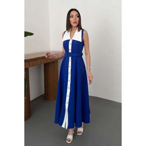 Vestido Azul Rey con Cuello Ancho y Mangas Halter - Azul Rey - Product Image 2