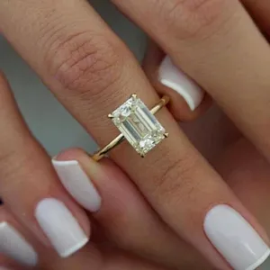 2ct Emerald Cut Moissanite <b>Solitaire</b> Engagement <b>Ring</b> Sterling <b>Silver</b> Rose Gold Plated Wedding Anniversary - Product Image 3