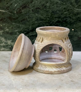 Brûleur d'huile en pierre ollaire marbrée, fait main, sculpté, diffuseur d'arômes, brûleur d'huiles essentielles, décoration unique pour la maison, cadeau - Product Image 2