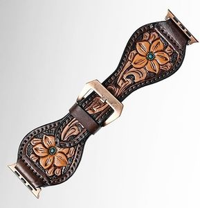 สายนาฬิกาหนังแท้ทำด้วยมือแท้ใหม่ออกแบบเองแบบตะวันตกลายดอกไม้เครื่องมือทาสีสายนาฬิกาเปลี่ยนสไตล์ตะวันตกสไตล์ Boho - Product Image 1