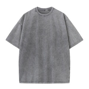 T-shirt formel en maille solide à col rond surdimensionné pour hommes, manches courtes lourdes et respirantes - Product Image 1