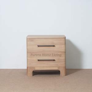 Mesita de Noche Moderna Contemporánea de Madera de Teca Maciza con Dos Cajones para el Hogar, Apartamento, Hotel, Dormitorio y Sala de Estar - Product Image 5