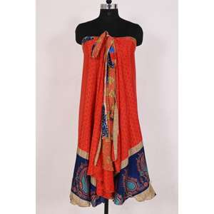 Vintage 2-Layer Magic Wrap <b>Skirt</b> Boho Style Silk Sari Breathable Night & Party Wear with Sexy Natural Waistline - Product Image 5