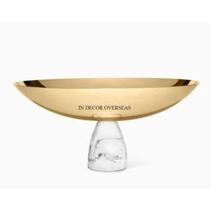 <b>Heavy</b> <b>Duty</b> Metal High Grade Gold Plated Round Shape Bowl With High Quality White Marble Base Home And Hotel Decorative Supplies - Product Image 1