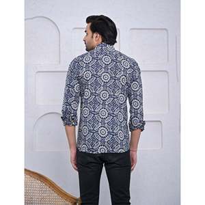 เสื้อเชิ้ตผู้ชายพิมพ์ลายลำลอง ผ้าฝ้าย 100% แขนยาว ลายดอกไม้ ลายจุด ระบายอากาศได้ดี ผ้าป๊อปลิน/อ๊อกซ์ฟอร์ด/ผ้าทอ ไซส์ XL ODM - Product Image 5