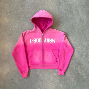 Sweat à capuche en coton de qualité supérieure sans cordon, imprimé à l'écran avec des strass, streetwear personnalisé pour homme, logo OEM, sweat à capuche zippé décontracté - Product Image 2