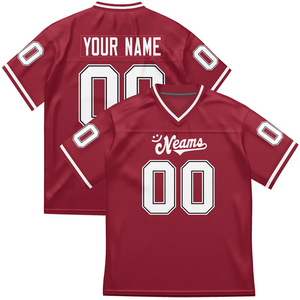 Custom Maroon Football Jersey <b>Mens</b> Mesh V Neck Team <b>Shirt</b> Short Sleeve Personalized Name and Number Athletic Sportswear - Product Image 1