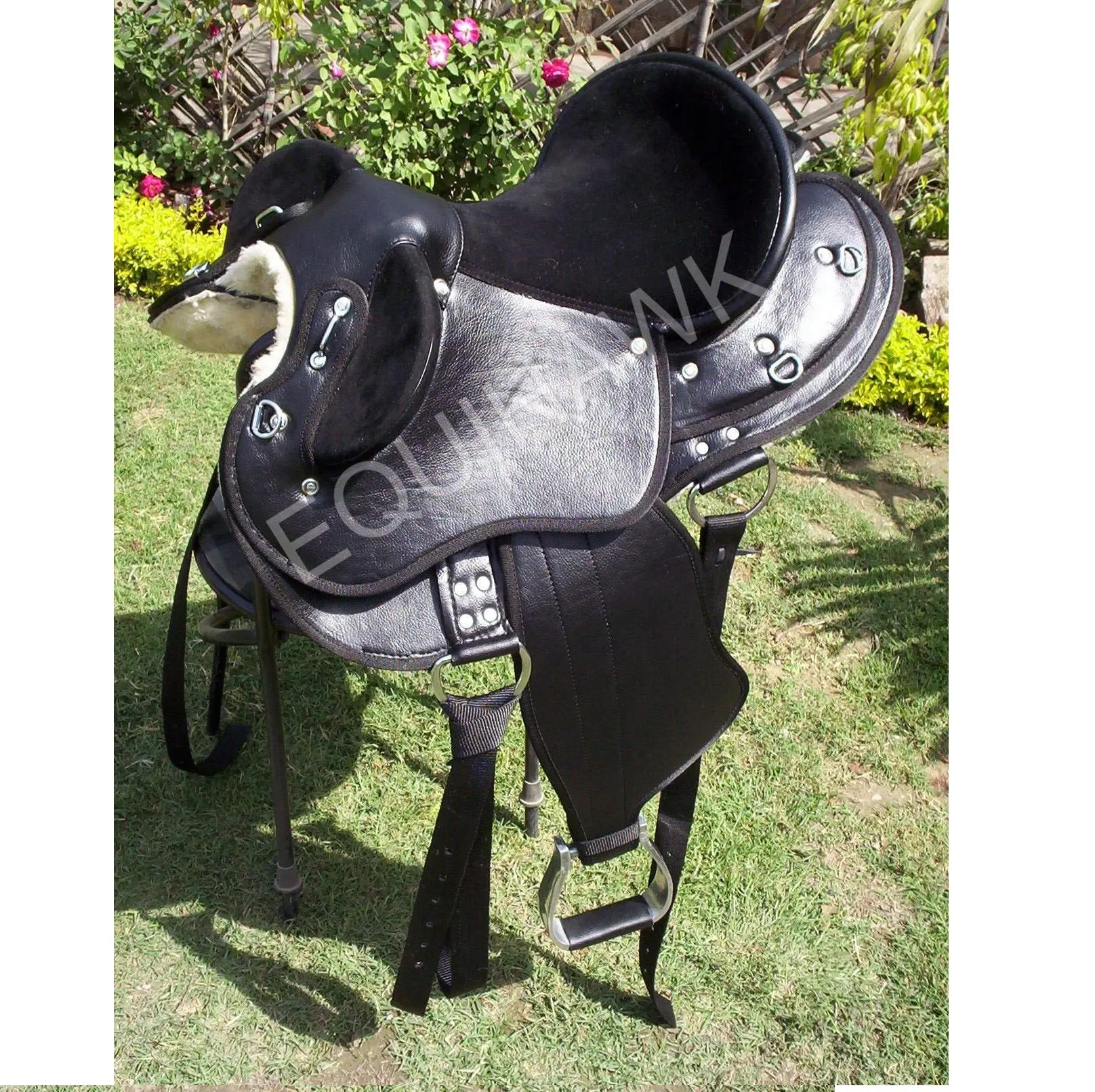 Sillín de caballo australiano de media raza sintética, HB, con asiento de ante