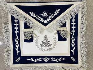NEW design masonic regalia master mason navy blue lambskin leather apron silver embroidery with fringes at edges - Product Image 2