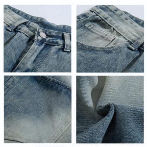 กางเกงยีนส์ผู้ชายเอวสูงผ้าแคนวาสลำลองระบายอากาศสไตล์วินเทจทรงขากว้างตรงหลวมขนาดใหญ่พิเศษแบบขาด - Product Image 5