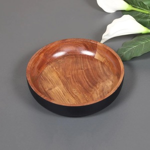 Bol de service en bois d'acacia bol à salade de fruits ensemble de 3 pièces bol en bois de forme ronde avec fourchette cuillère en forme de main pour la cuisine et le dessus de table - Product Image 6