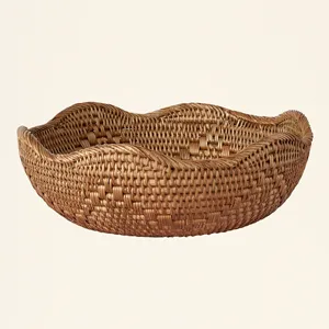 Brown Rattan Salad <b>Bowl</b> in <b>Large</b> Round Design Perfect for Hotel Restaurant Food Serving and Presentation - Product Image 4