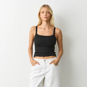 Top Corto de Punto Acanalado de Algodón con Cuello Alto sin Mangas, Estilo Casual Básico para Mujer, Venta al por Mayor - Product Image 2