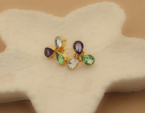 <b>Handcrafted</b> Brass Trendy Stud Earrings Colorful Teardrop Quartz Design Statement <b>Jewelry</b> for Women - Product Image 1