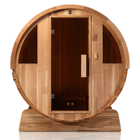 Sauna de barril para exteriores Royal Saunas BTR150S, moderna, para 2-4 personas, de madera de cedro maciza, con techo de tejas y puerta de vidrio, ecológica.