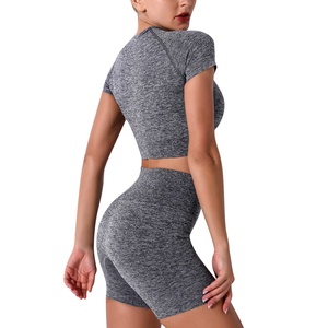 New arrivals seamless scrunch butt shorts and crop set custom logo <b>gym</b> fitness women workout sets - Product Image 3
