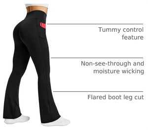 High Waist Flared Breathable <b>Yoga</b> <b>Pants</b> with Pockets Full Length Bell Bottom Leggings for Women Summer <b>Loose</b> Fit Solid Color - Product Image 4