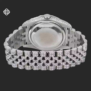 Montre à quartz élégante personnalisée BAGUETTE DIAMOND COLLETS MIDDLE Full Iced 20mm Glass Fashion Movement Bracelet en acier inoxydable - Product Image 4