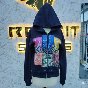 Sudadera con Capucha y Cremallera de Diseño Nuevo a Demanda del Cliente, Chaqueta con Cremallera y Pedrería, Lavado Ácido, Sudadera de Forro Polar para Hombre, Estilo Urbano - Product Image 4