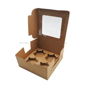 Grosir kotak Cup Cake kertas roti kemasan kue kotak Cupcake Mini kotak tutup bening ukuran kustom