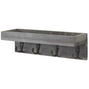 <b>Wooden</b> Wall Mounted Shelf Key Organizer with 5 Key <b>Hooks</b> Multifunctional Household Storage Rack for Home Office Entryway - Product Image 5