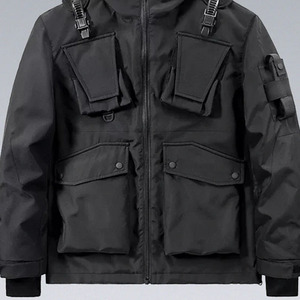 Chaqueta de moda Techwear personalizada transpirable para hombre transpirable negro con capucha impermeable Streetwear chaqueta cortavientos OEM - Product Image 3