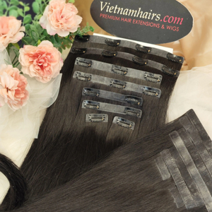 Hecho en Vietnam-mejor calidad Clip-In PU pelo virgen precio al por mayor cutícula completa pelo superior en muchos colores - Product Image 1