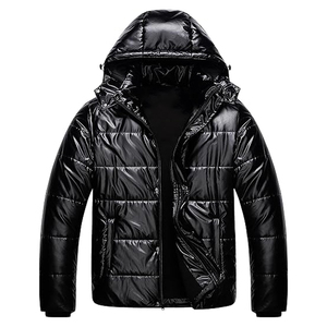 Chaqueta acolchada brillante para hombre, chaqueta acolchada de lana, calle principal de invierno con cuello con capucha, cremallera, resistente al agua - Product Image 1