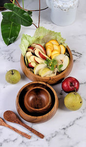 Ensemble de 3 bols en bois d'acacia, bol rond élégant pour servir des fruits ou des salades, petit, diamètre 6 pouces x hauteur 2,5 pouces, bol unique - Product Image 4