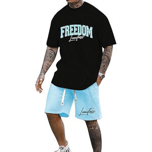 Customized Summer 2-Piece Set <b>for</b> Plus Sizes Acid Wash Faded <b>Shorts</b> Screen Printed Logo Neck T-Shirt Trendy Acid Washed Design - Product Image 6