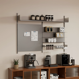 Prateleira de Parede em Aço Inoxidável com Divisória em Uma Peça <span class=keywords><strong>para</strong></span> Cantinho do Café, Expositor Quadrado Multi-camadas Moderno e Durável - Product Image 1