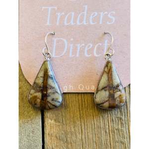 Navajo Style <b>Ribbon</b> Turquoise & Sterling Silver Drop Earrings Water Drop Pattern Women's Dangle Jewelry - Product Image 3