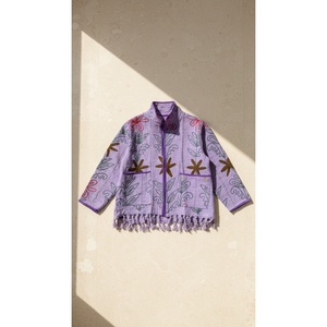 เสื้อแจ็คเก็ตหนังเย็บลาย Bagh สีลาเวนเดอร์ ปักโลโก้แบบวินเทจ สไตล์คลาสสิก ไซส์ XXL บุด้วยใยฝ้าย เหมาะสำหรับฤดูใบไม้ผลิ ฤดูใบไม้ร่วง และฤดูหนาว - Product Image 1