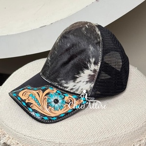 Casquette d'extérieur OEM à 5 panneaux classique en cuir usiné à la main vente en gros Casquette de camionneur en cuir de vache de haute qualité Casquette de sport pour unisexe - Product Image 1