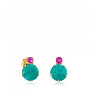New Arrival Amazonite & Pink CZ Gemstone 925 Sterling Silver Round Shape Earrings - Product Image 1