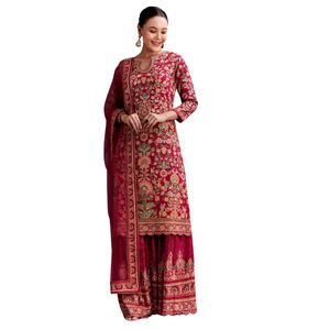 Conjunto de ropa de fiesta personalizada proveedor de fábrica de ropa étnica OEM para mujer al por mayor de Rani Rosa bordado Palazzo - Product Image 3