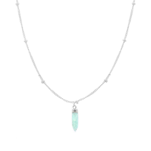 Colgante de plata en forma de bala de amazonita con collar de cadena de bolas chapado en rodio de diamante estilo moderno para compromiso o fiesta - Product Image 1